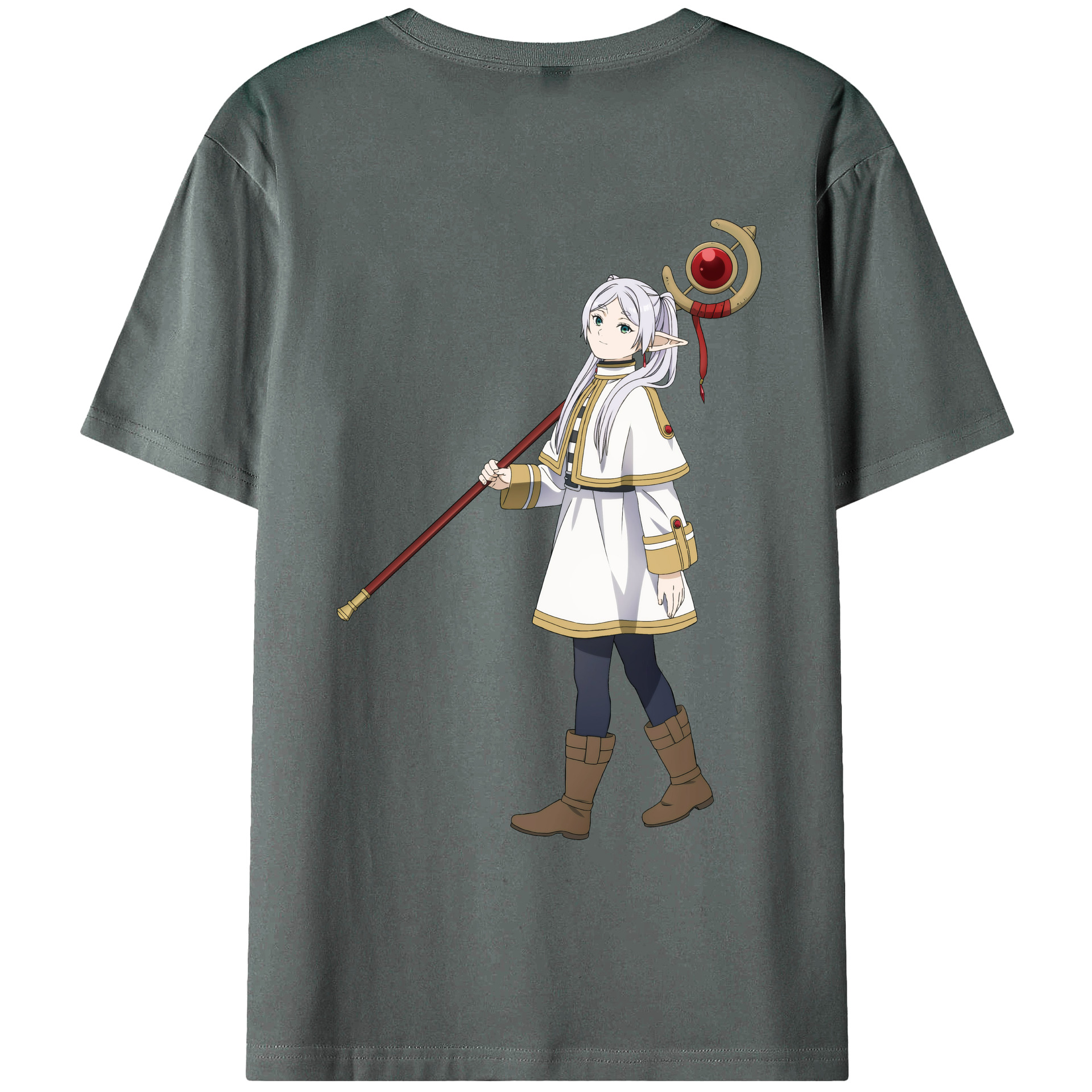 （画像用） 葬送のフリーレン Frieren 綿100％ メンズ半袖Tシャツ（バックプリント） 通気性